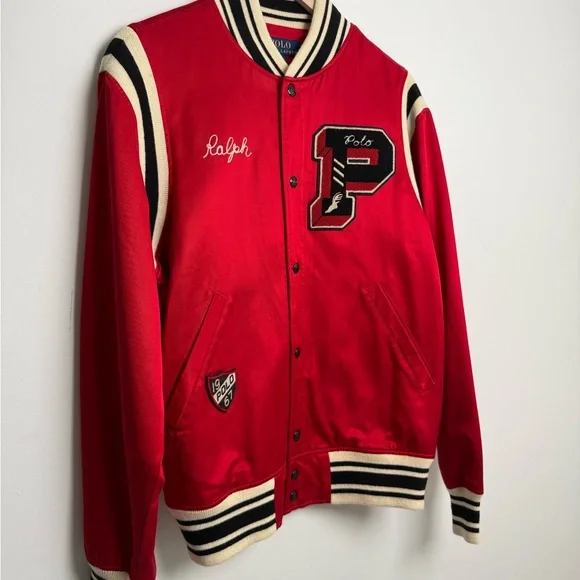 Polo Ralph Lauren Red and Cream “p-patch 1967” satin bomber jacket